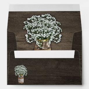 Baby's Breath Mason Jar Wood Wedding Envelopes