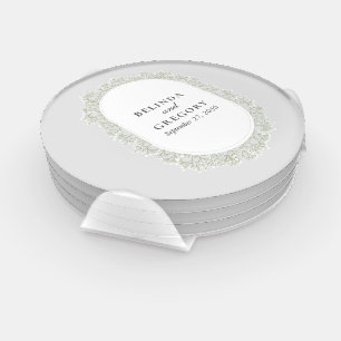 Baby's Breath Monogram Gypsophila Floral Wedding Coaster Set