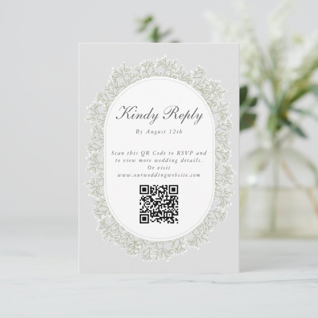 Baby's Breath Monogram Gypsophila Floral Wedding Enclosure Card (Standing Front)