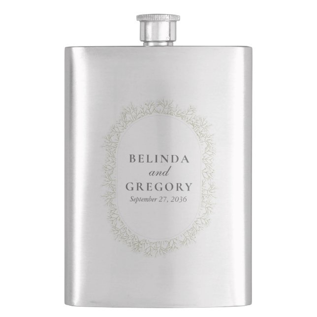 Baby's Breath Monogram Gypsophila Floral Wedding Flask (Front)