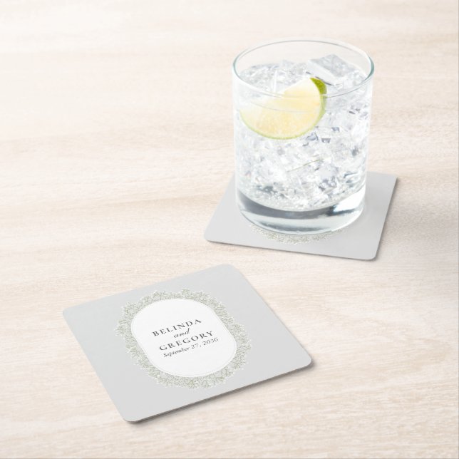 Baby's Breath Monogram Gypsophila Floral Wedding Square Paper Coaster (Insitu)