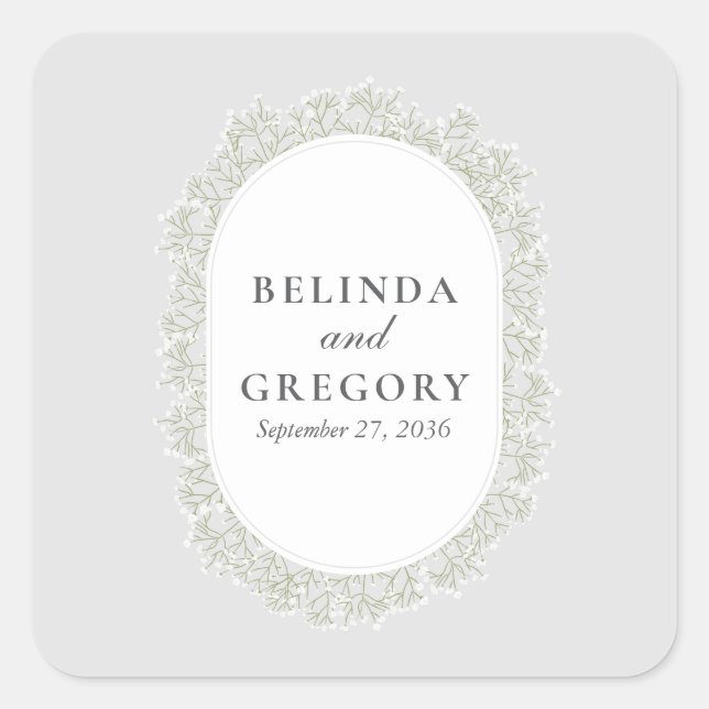 Baby's Breath Monogram Gypsophila Floral Wedding Square Sticker (Front)