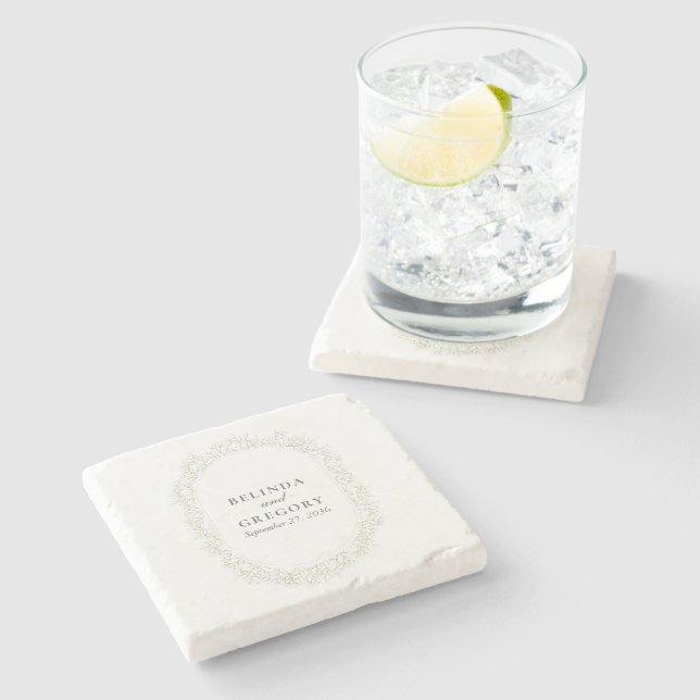 Baby's Breath Monogram Gypsophila Floral Wedding Stone Coaster (Side)