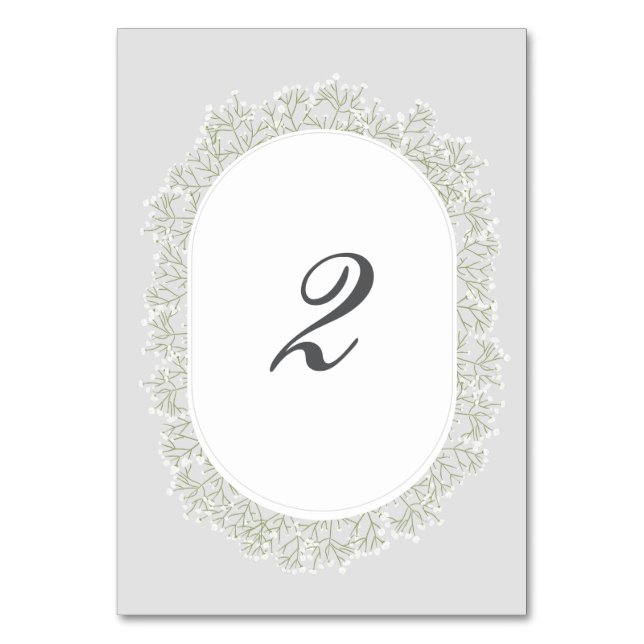 Baby's Breath Monogram Gypsophila Floral Wedding Table Number (Front)