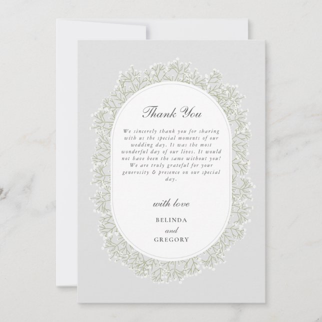 Baby's Breath Monogram Gypsophila Floral Wedding Thank You Card (Front)