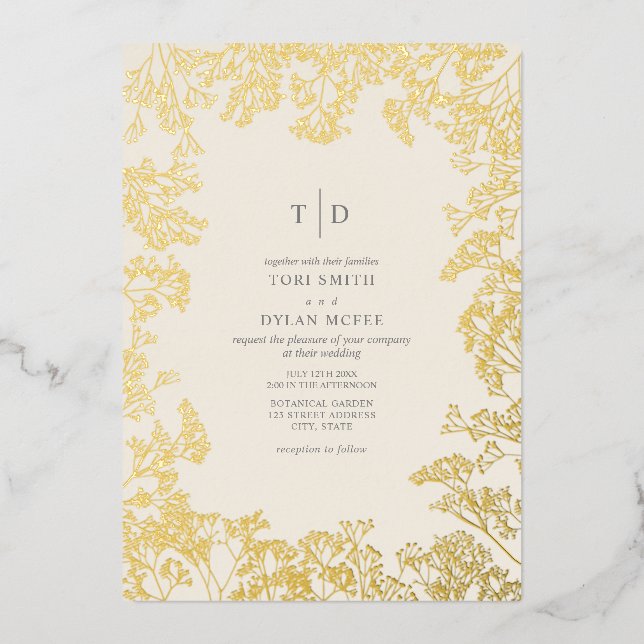 Baby's Breath Monogram Initials Foil Invitation (Front)