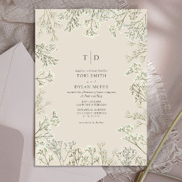 Baby&#39;s Breath Monogram Wedding Invitation