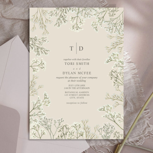 Wedding Invitations - Pink Dramatic personalized gifts for you Baby's breath floral monogram wedding invitation