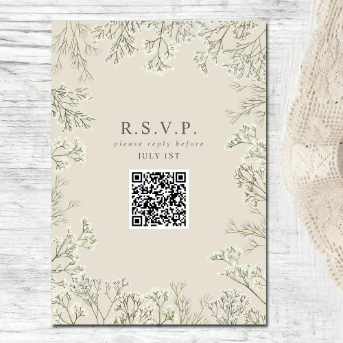 Babys Breath Monogram Wedding RSVP QR Enclosure Card