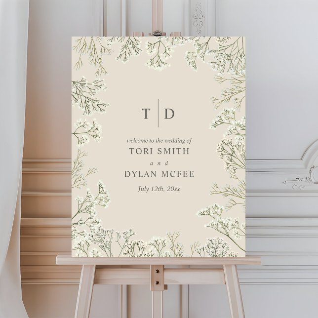 Baby's Breath Monogram Wedding Welcome Foam Board (Creator Uploaded)