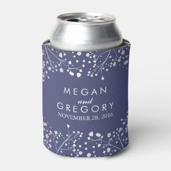 Baby's Breath Navy And Silver Floral Wedding Can Cooler by jinaiji at Zazzle
