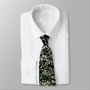 Baby's breath on black neck tie
