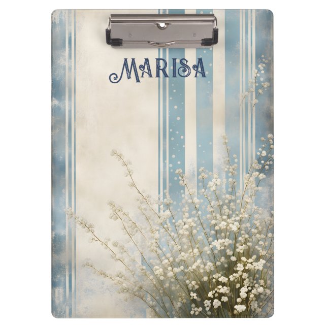 Baby's Breath on Faded Blue Stripes Clipboard (Front)