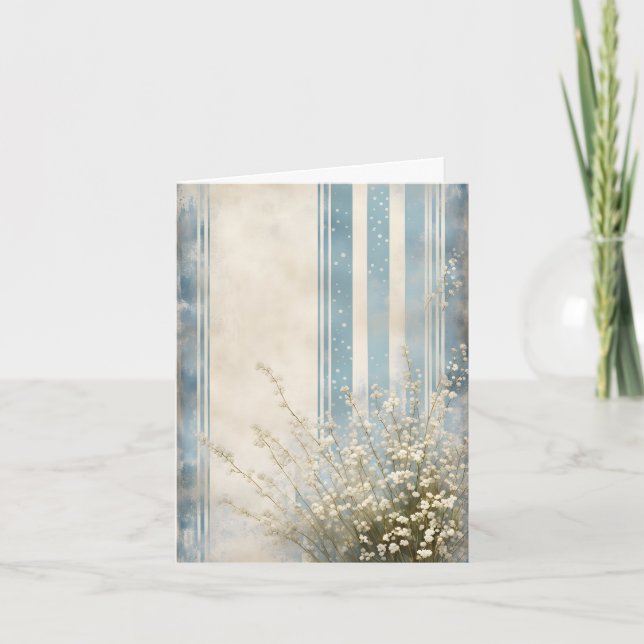 Baby's Breath on Faded Blue Stripes Thank You Card (Front)