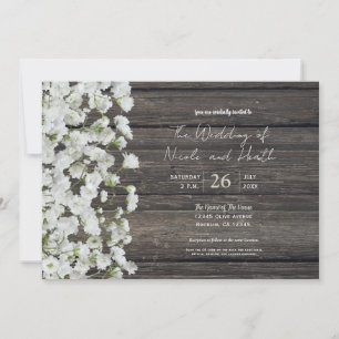 Baby's Breath on Rustic Wood Country Wedding Invitation