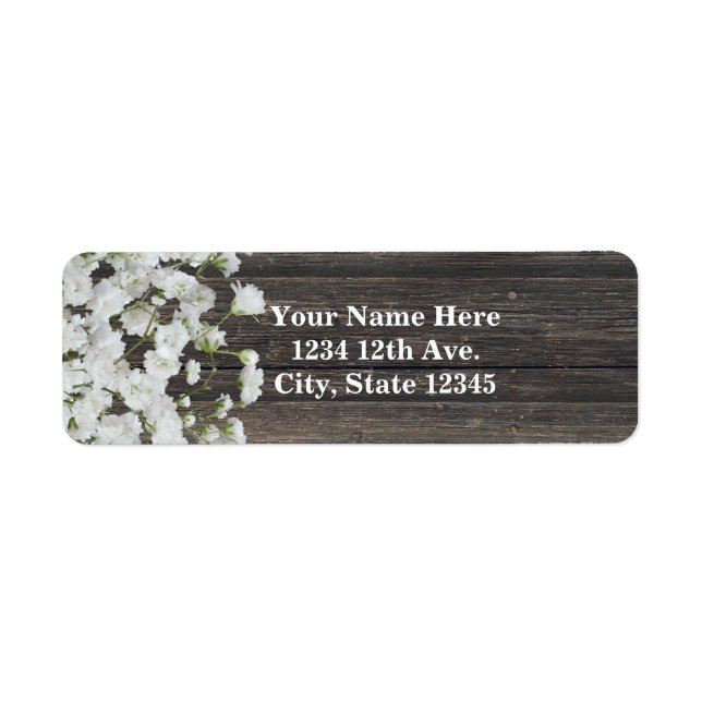 Baby's Breath on Rustic Wood Country Wedding Label (Front)