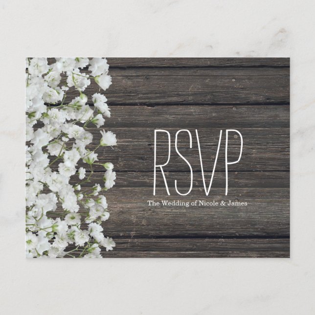 Baby's Breath on Rustic Wood Country Wedding Postcard (Front)