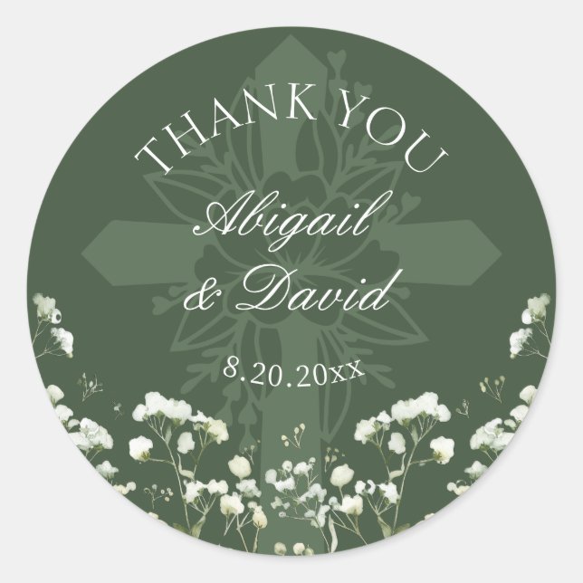 Baby's Breath on Sage Green Religious Wedding Classic Round Sticker (Front)