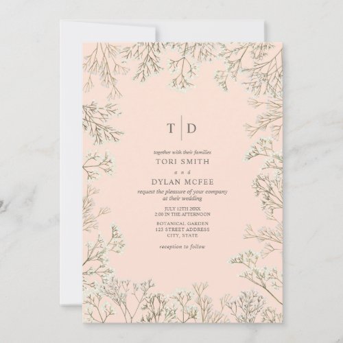 Baby's Breath Peach Monogram Wedding Invitation