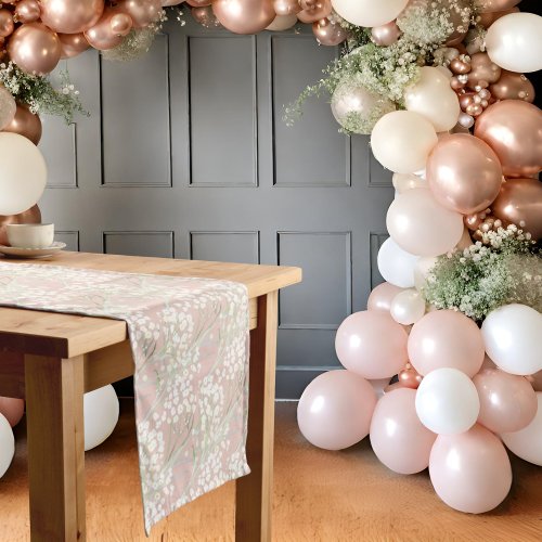 Babys Breath Pearls  Prosecco Blush Bridal Shower Medium Table Runner