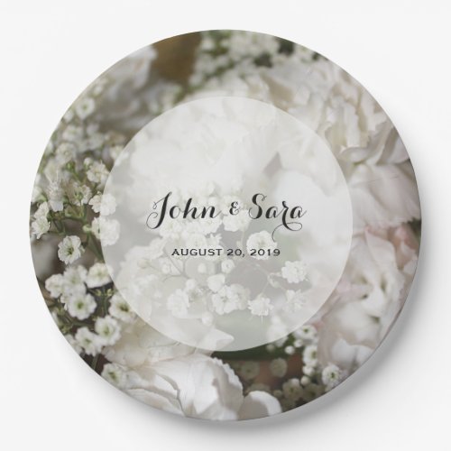 Babys Breath Photo Personalized Wedding Paper Plates