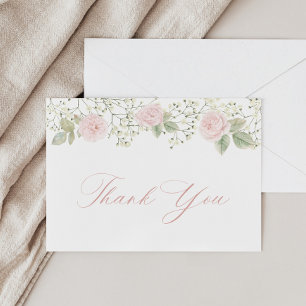 Baby's Breath Pink Roses Thank You Card