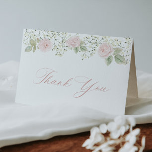 Baby's Breath Pink Roses Thank You Card
