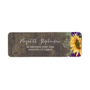 Baby's Breath Purple Roses Sunflower Fall Wedding Label