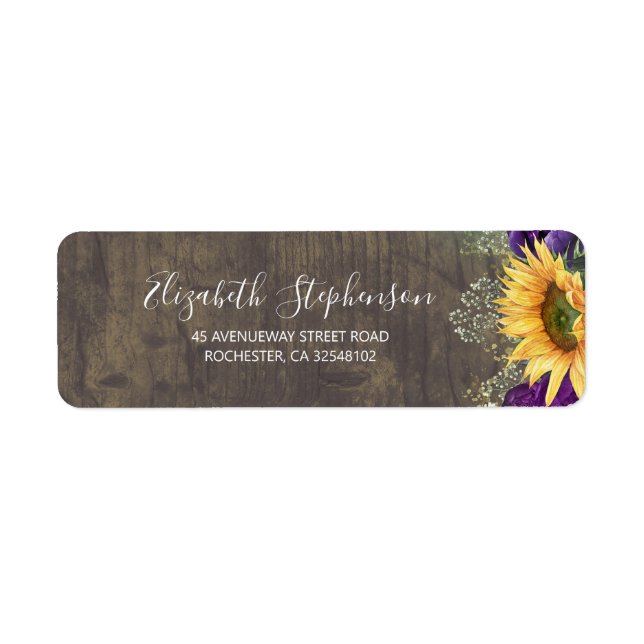 Baby's Breath Purple Roses Sunflower Fall Wedding Label (Front)