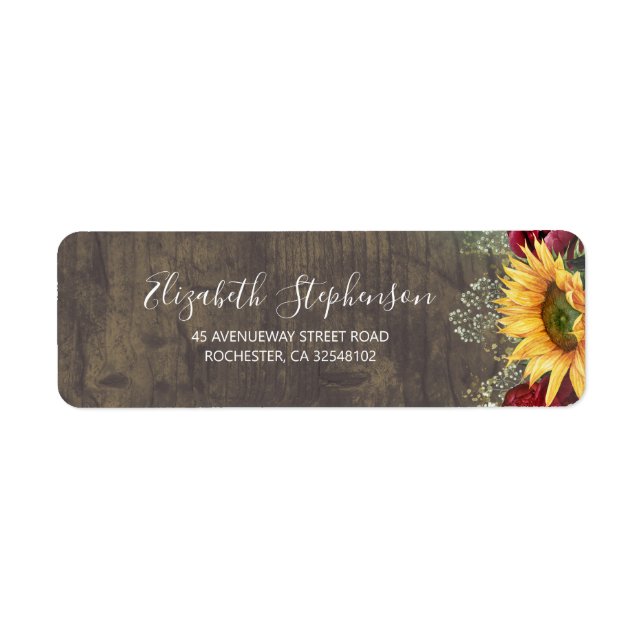 Baby's Breath Red Roses Sunflower Fall Wedding Label (Front)