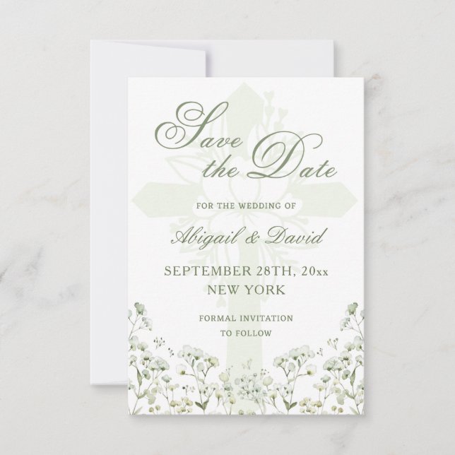Baby's Breath Religious Wedding Save The Date (Front)