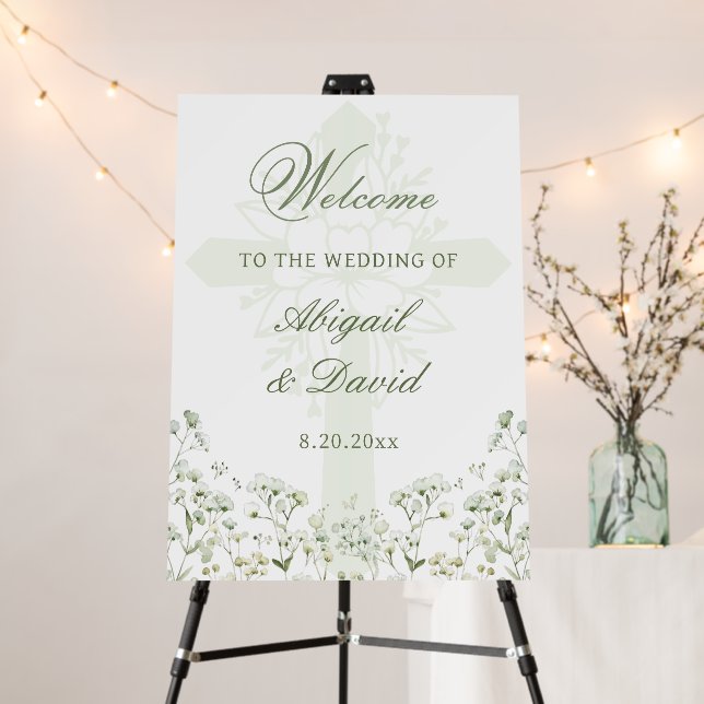 Baby's Breath Religious Wedding Welcome Foam Board (In Situ (Stand))
