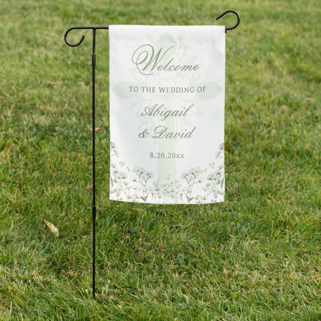 Baby's Breath Religious Wedding Welcome Garden Flag (In SItu)