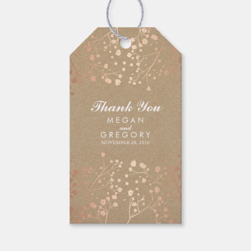 Babys Breath Rose Gold and Brown Wedding Gift Tags