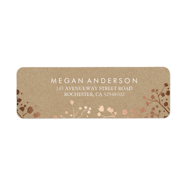 Baby's Breath Rose Gold and Kraft Wedding Label (Front)