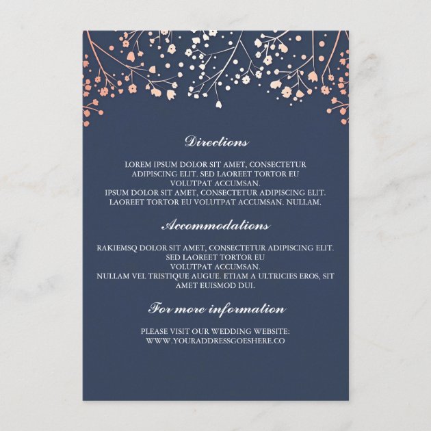 Baby's Breath Rose Gold And Navy Wedding Details Enclosure Card