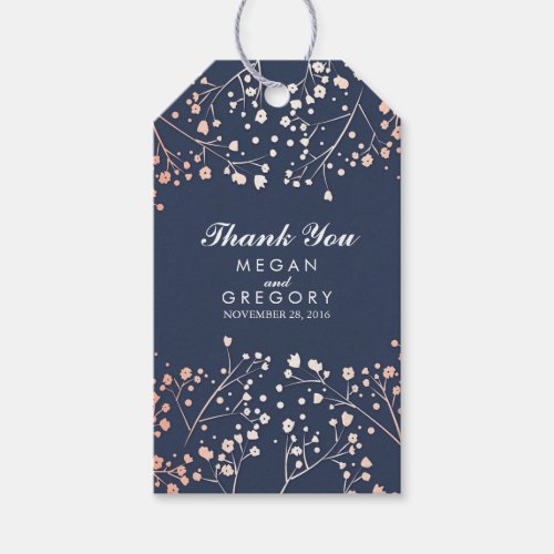 Babys Breath Rose Gold and Navy Wedding Gift Tags