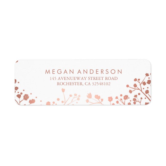 Baby's Breath Rose Gold and White Wedding Label (Front)