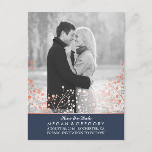 baby's breath rose gold effect photo save the date announcement postcard