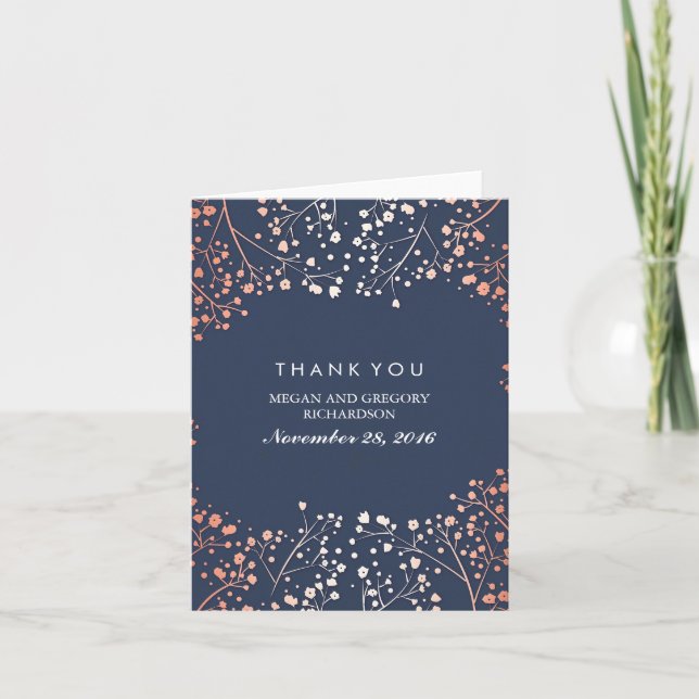 Baby's Breath Rose Gold Effect Wedding Thank You Card (Front)