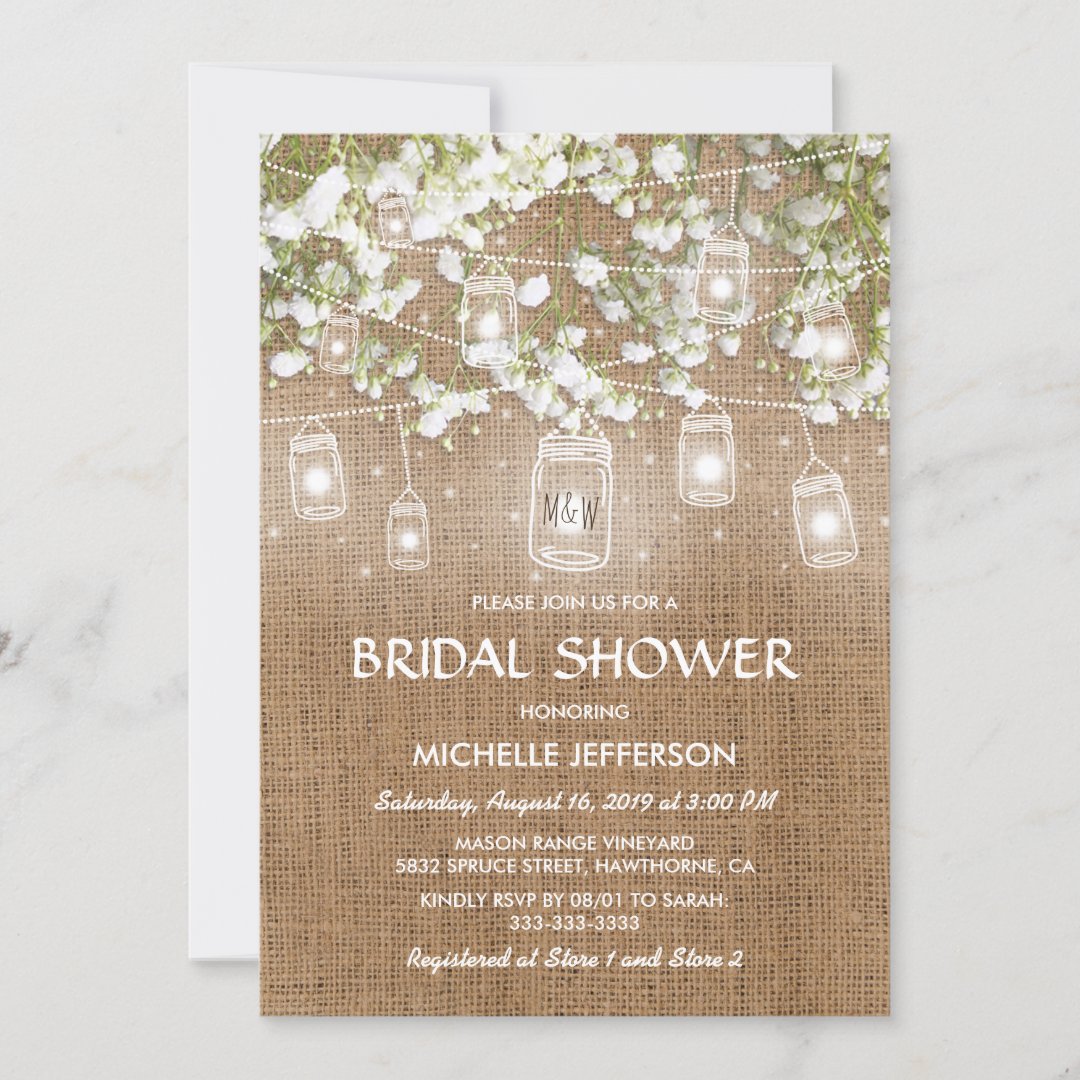 Baby's Breath Rustic Burlap Wedding Bridal Shower Invitation | Zazzle