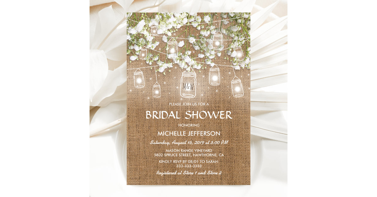 Baby's Breath Rustic Burlap Wedding Bridal Shower Invitation | Zazzle