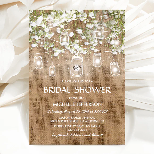 Baby's Breath Rustic Burlap Wedding Bridal Shower Invitation | Zazzle