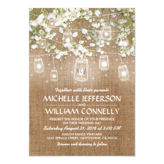 Baby's Breath Rustic Burlap Wedding Invitation