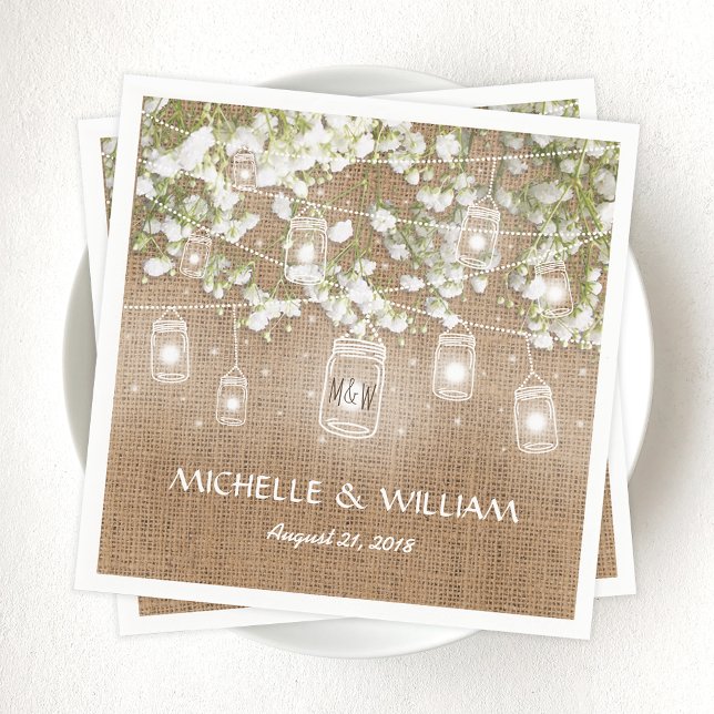 Baby's Breath Rustic Burlap Wedding Paper Napkins (Creator Uploaded)