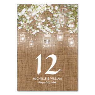 Baby's Breath Rustic Burlap Wedding Table Numbers