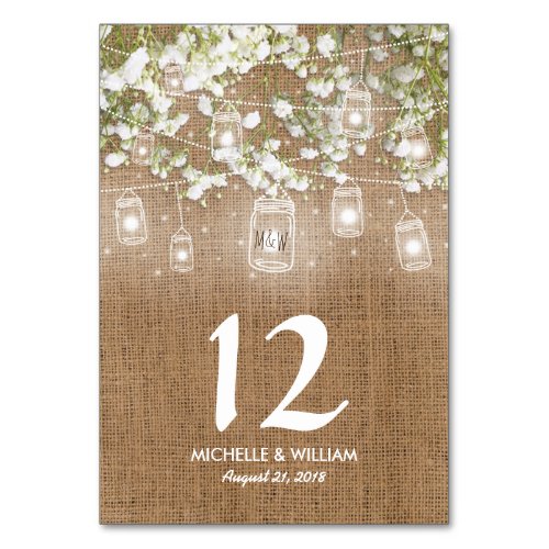 Babys Breath Rustic Burlap Wedding Table Numbers