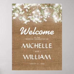 Baby's Breath Rustic Burlap Wedding Welcome Poster