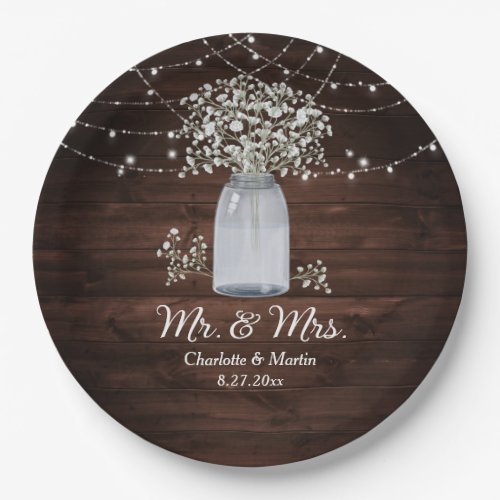 Babys Breath Rustic Country Wood Wedding Paper Plates