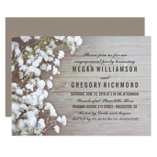 Baby's Breath Rustic Engagement Party Invitation